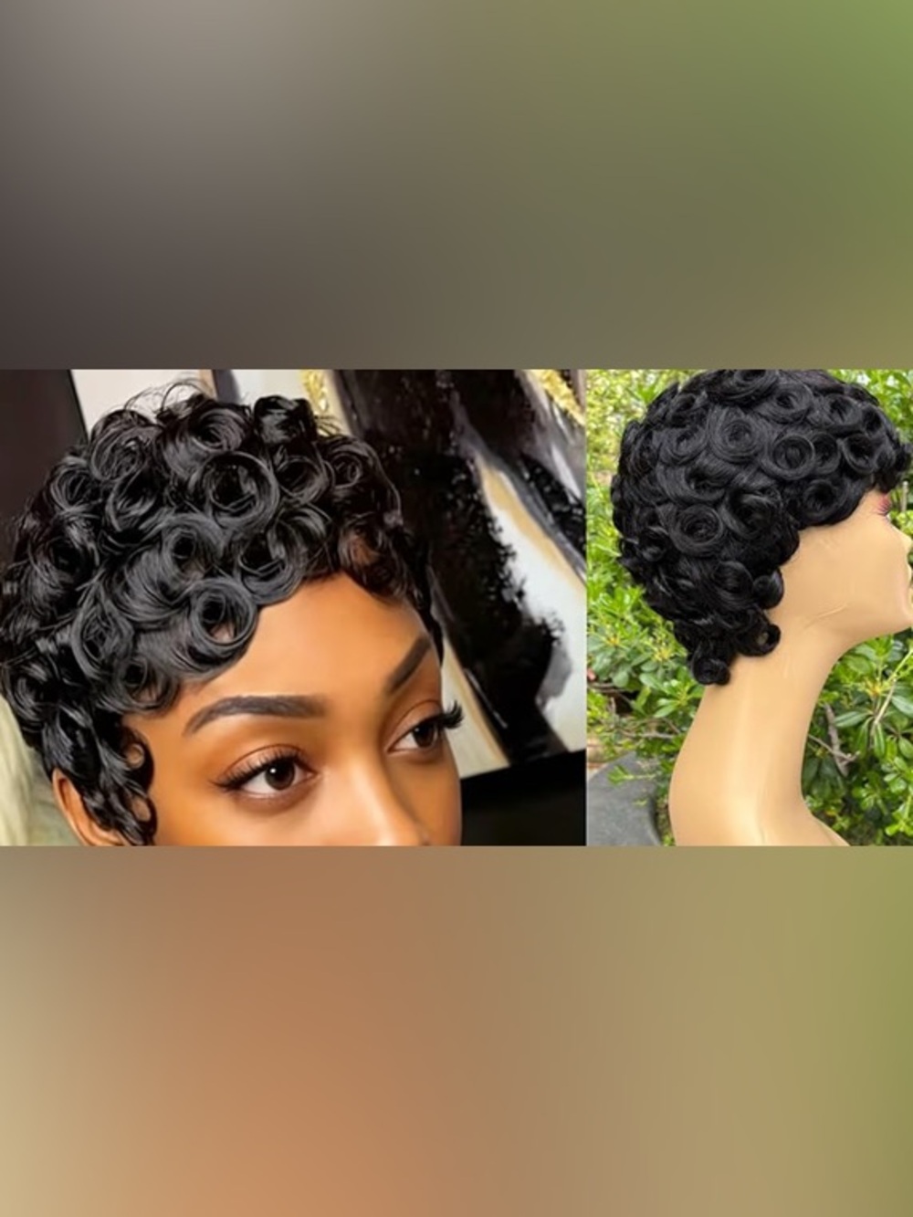 NEW Human Hair Pixie Cut Wig Finger Waves & Pin Curls Glueless w/Two Wig Caps